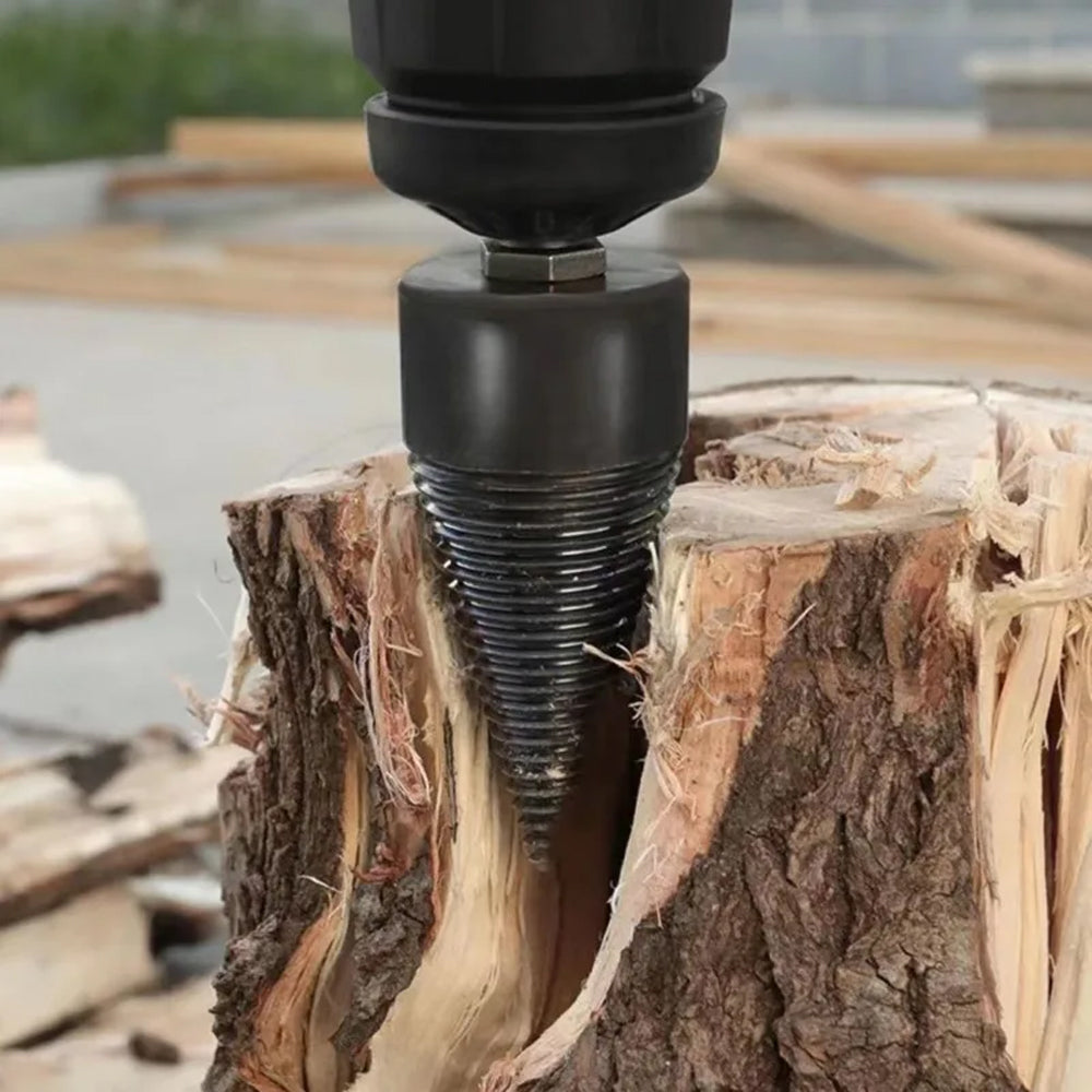 32mm Cone Firewood Log Splitter with 3Pcs Screw Drill Bits Hex Square Round