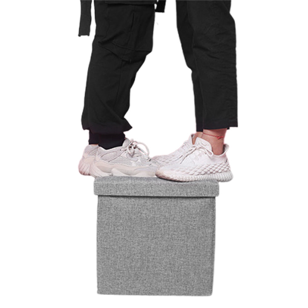 Foldable Storage Ottoman Shoe Bench with Thick Foam Lid-Grey