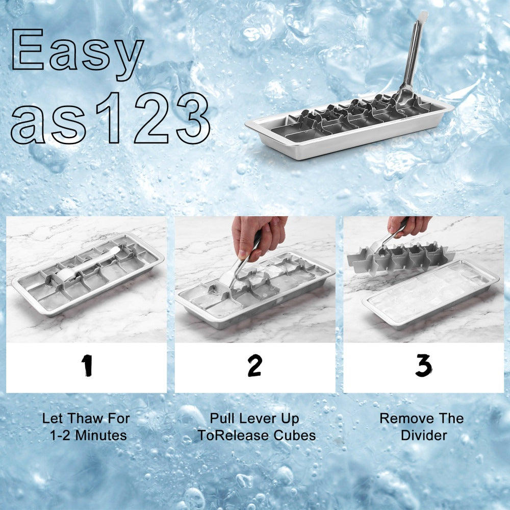 304 Stainless Steel Ice Cube Tray with Release Handle 18 Cubes