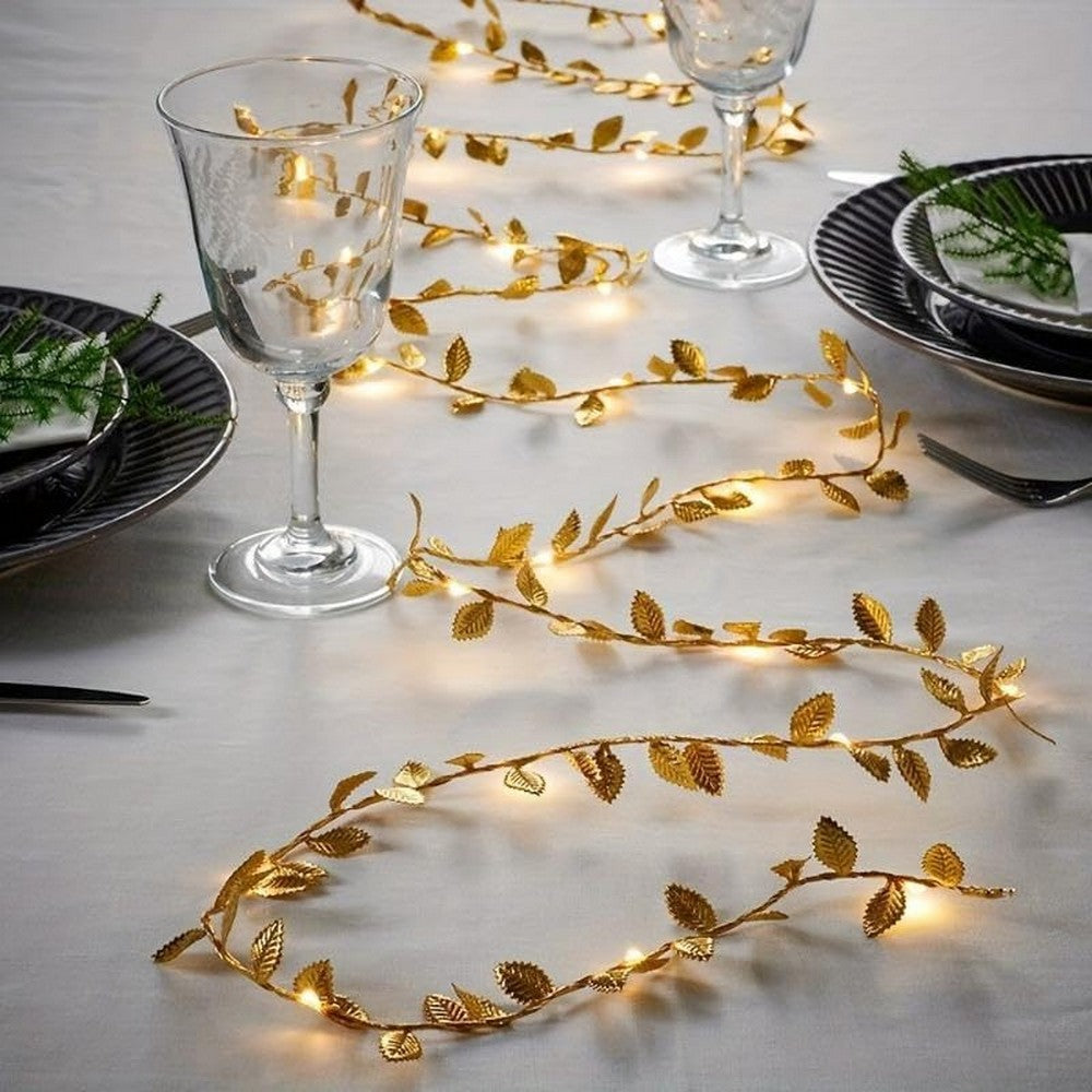 2M 20LEDs Golden Leaves String Lights for Home Xmas Wedding Decor