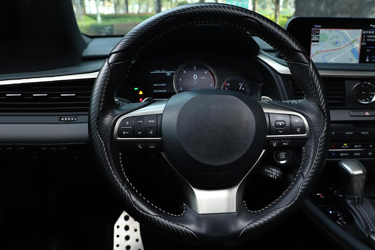 3 Piece Carbon Fiber Steering Wheel Cover Non-Slip Grip Protector