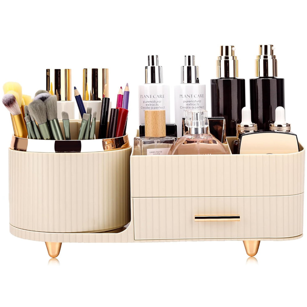 360 Degree Rotating Makeup Organizer for Brush Holder and Drawers