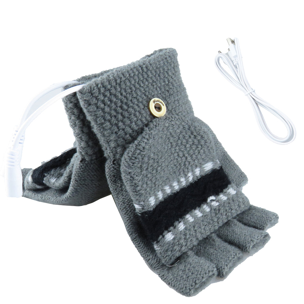 USB Heated Fingerless Gloves with Full Cover Mitten Washable Winter Warmers