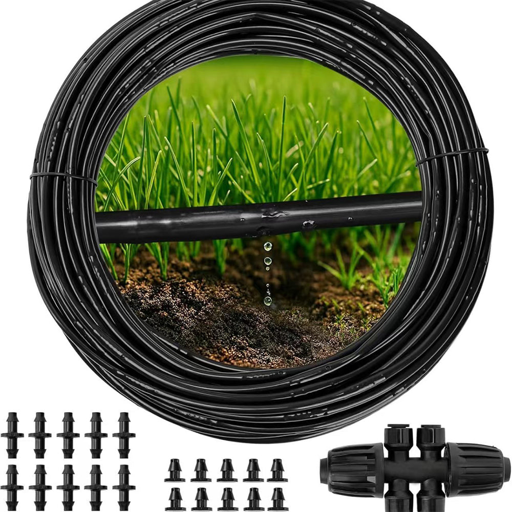 Irrigation Dripline Tubing 30m Roll with Built-In Emitters and 1/4 Fittings