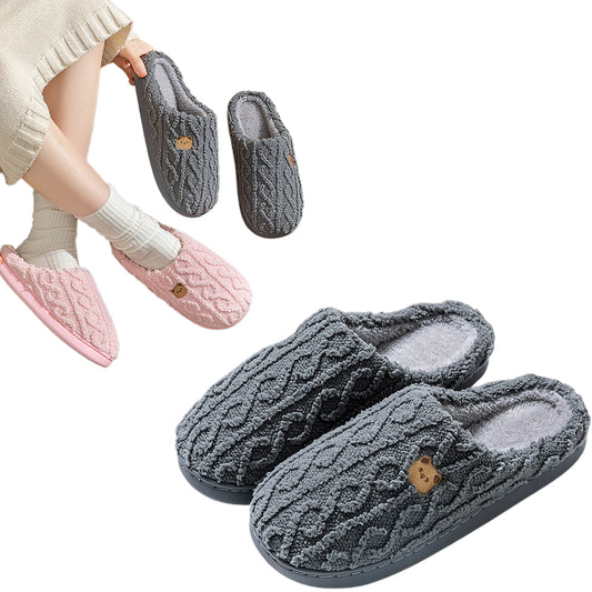 Winter Plush Slippers Soft Indoor Warm Slippers with Anti Slip Sole and Bear Design-Grey