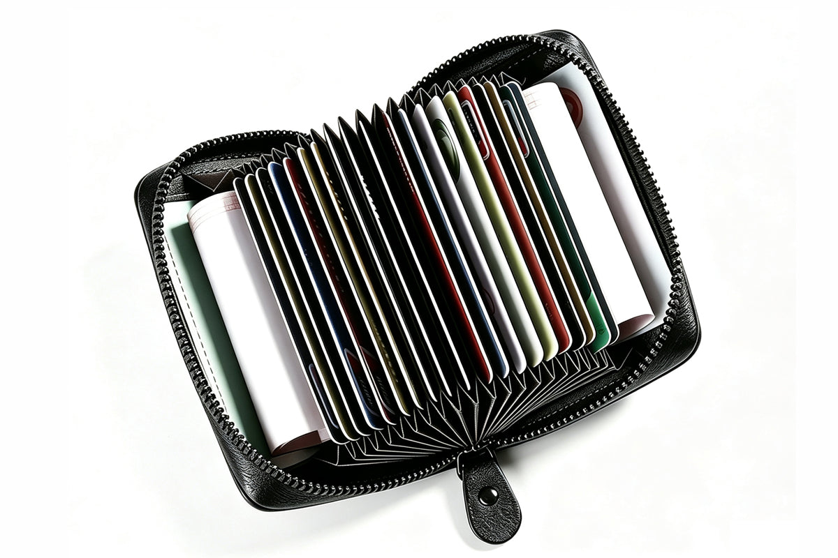 PU Leather Accordion Card Holder Zipper Credit Card Wallet Purse for 20 Cards