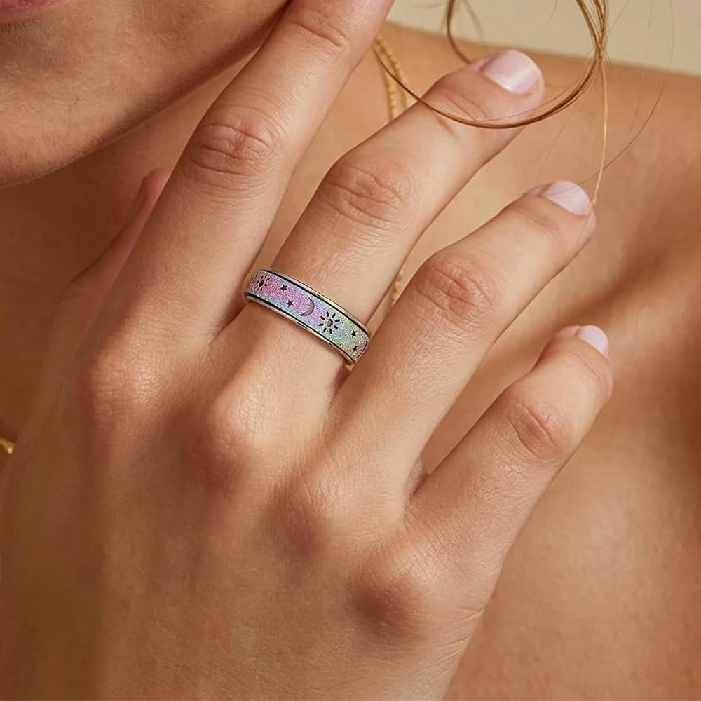 3 Piece Stainless Steel 360 Degree Spinner Ring Set Gold Silver Rainbow