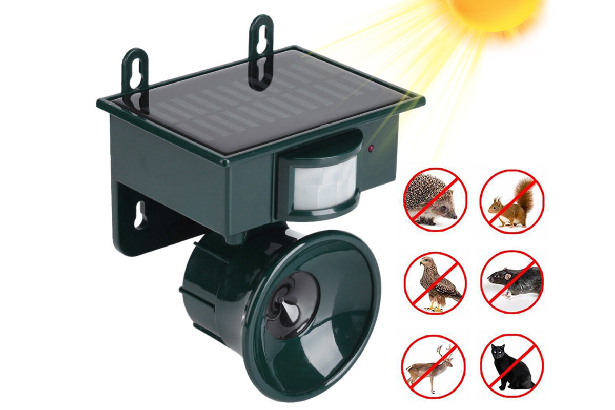 Solar Ultrasonic Bird Repeller Animal Repellent Outdoor for Raccoon Skunk Deer