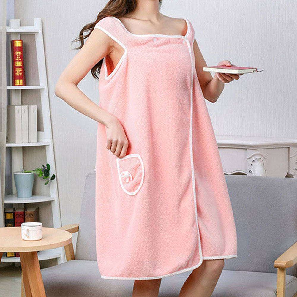 135x80CM Coral Fleece Bath Towel Wearable Wrap Absorb Bathrobe With Pocket