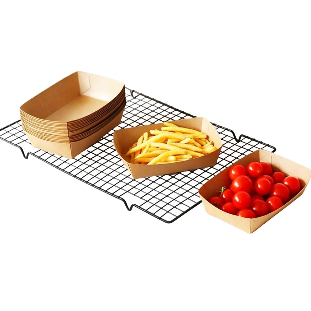 100 Pack Kraft Paper BBQ Boat Food Serving Trays for Picnics and Parties