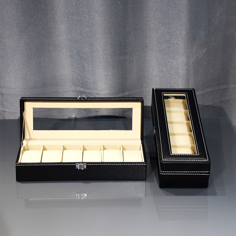 6/10/12 Grids PU Leather Watch Box Organizer Display Case with Lock