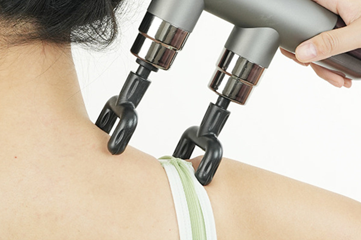 Dual Heads Massage Gun 6-Speed Deep Tissue Muscle Relax Massager with Extra 3 Pairs Replacement Heads