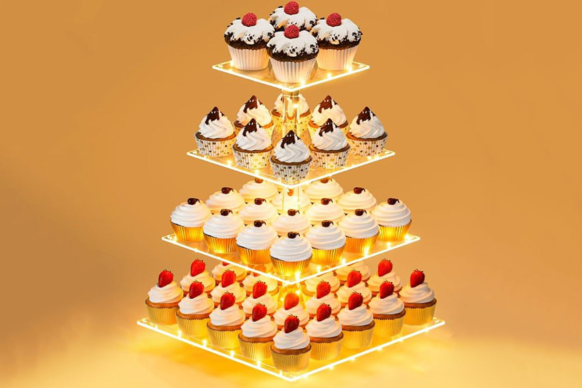 4-Tier Acrylic Cupcake Stand Display Tower with String Light