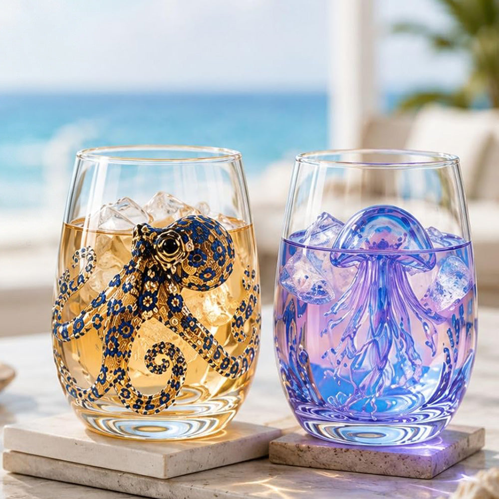 Handcrafted Marine Animal Glass Cup 350ml Unique Sea Creature Glass for Bar Home