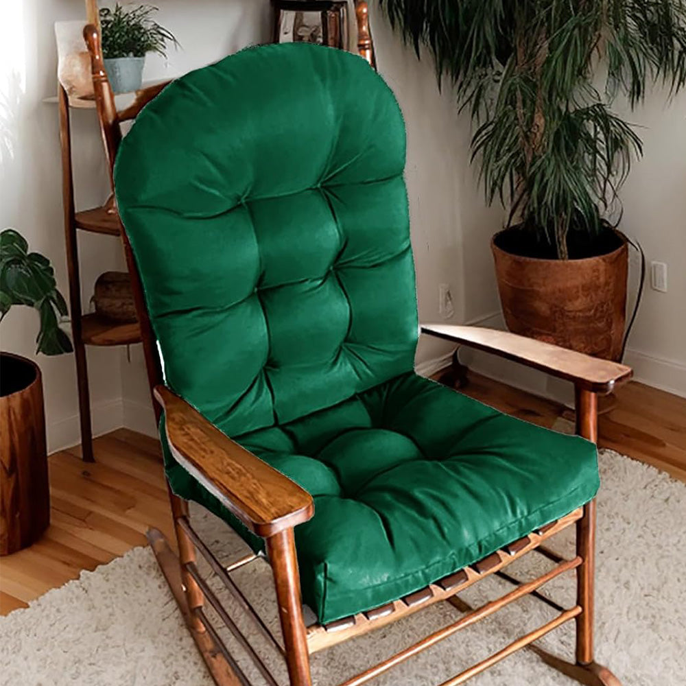 High Back Rocking Chair Cushion Water Resistant Outdoor Seat Pad with Ties-Dark Green