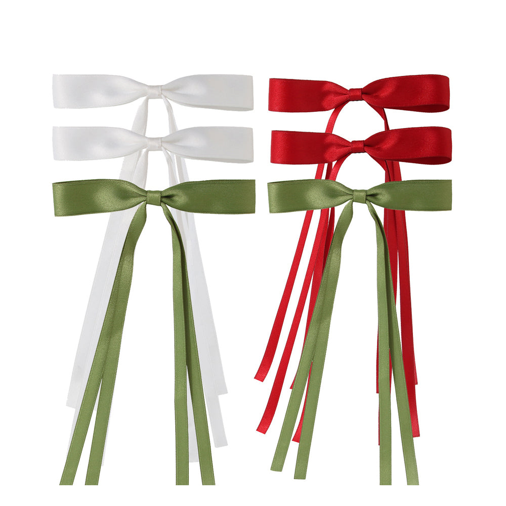 6Pcs Artificial Silky Satin Bow Hair Clips Ribbon Accessories
