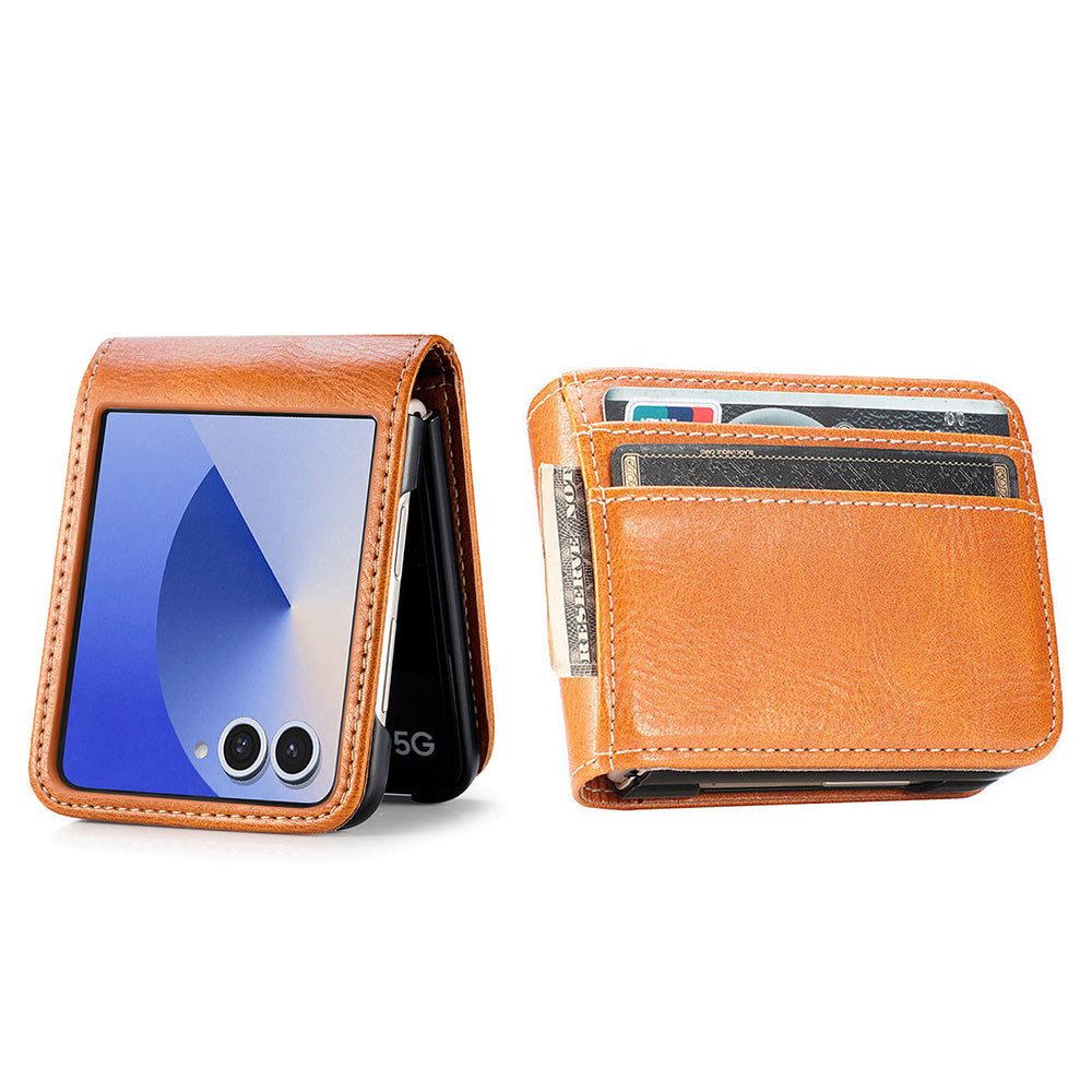 PU Wallet Card Holder Case for Samsung Galaxy Z Flip 6 7 8 with Stand-Brown