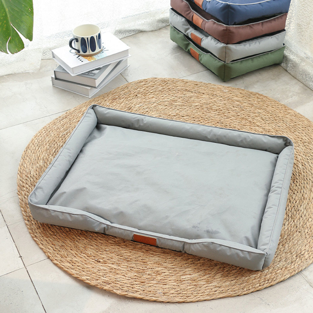 Square Raised Edge Oxford Fabric Sofa Pet Bed for Cats and Dogs-Grey