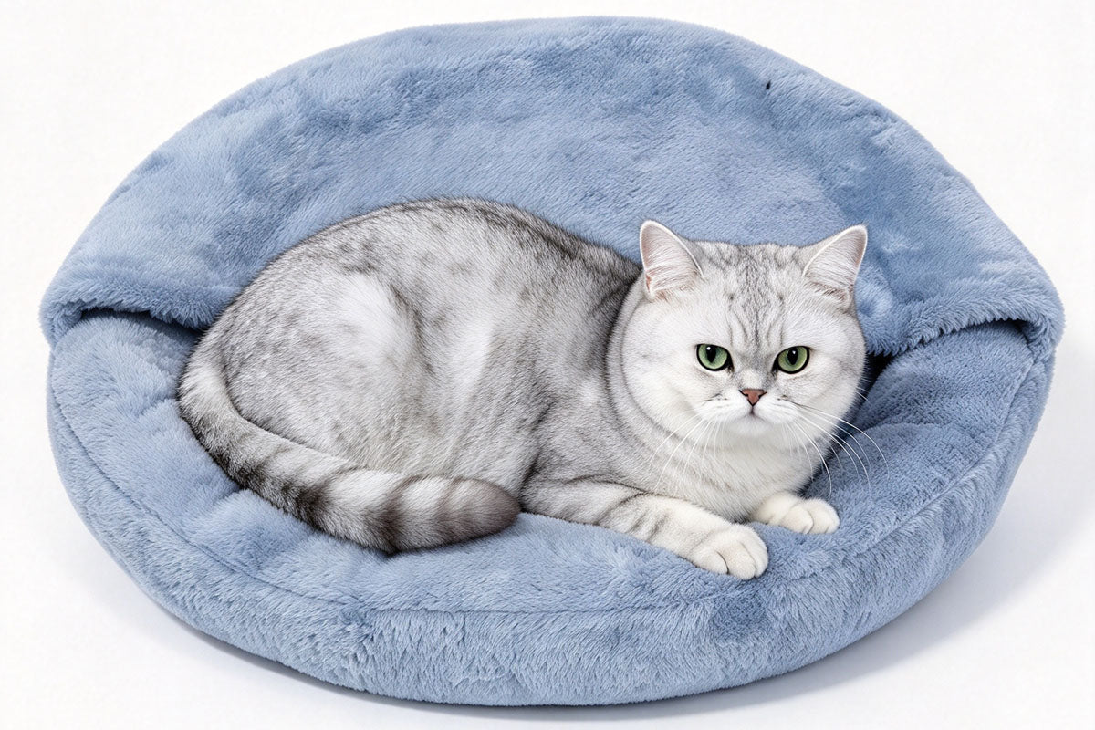 Semi-Enclosed Plush Pet Bed Calming Hooded Cat Small Dog Bed 60cm