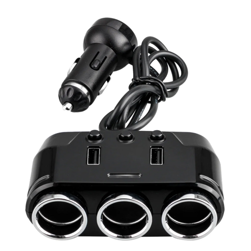 3 Way 12V Car Cigarette Lighter Splitter Dual USB Charger Digital Display