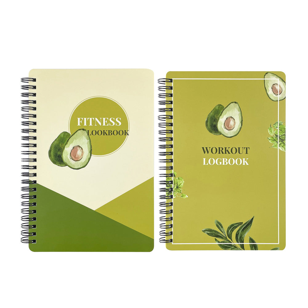 2Pcs Fitness Journal Training Log Book for Daily Fitness Tracking and Goals Setting-Green+Beige