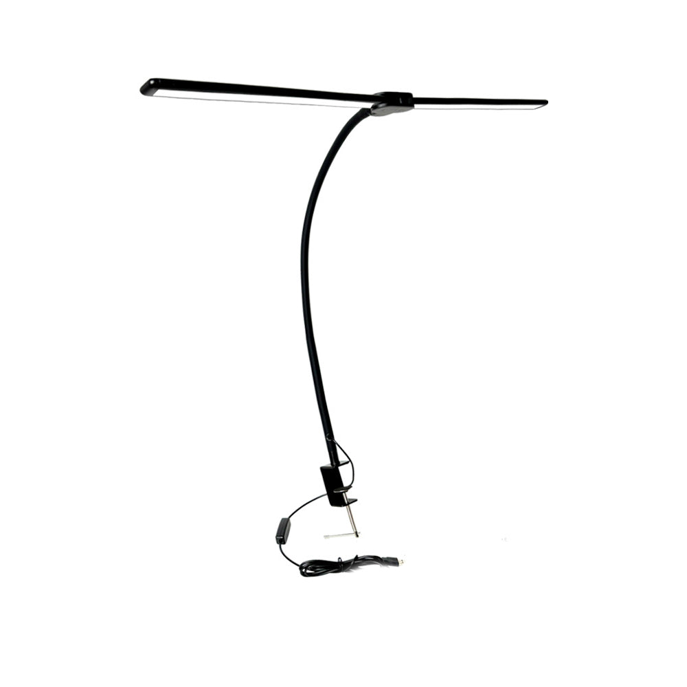 LED Clip Desk Lamp with Double Tube Gooseneck and Stepless Dimming