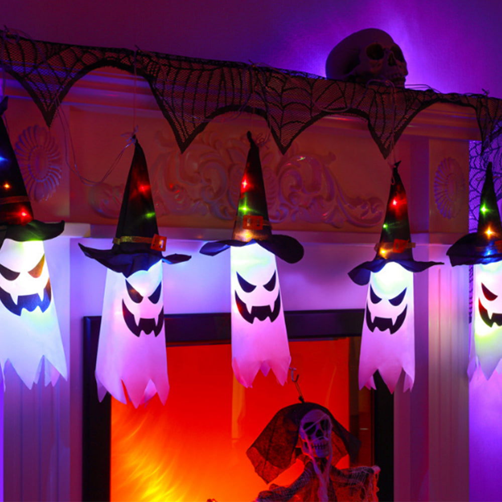 Halloween Led Flashing String Light Hanging Ghost Pumpkin Hat Lamp Prop Halloween Decor