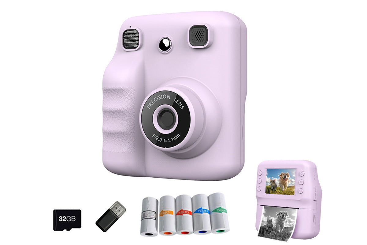 Instant Print Camera with 32GB TF Card 1080P HD Video Portable Digital Printing Toy Gift