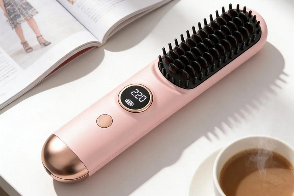 Cordless LCD Hair Straightening Brush 2-in-1 Portable Styling Tool for Travel