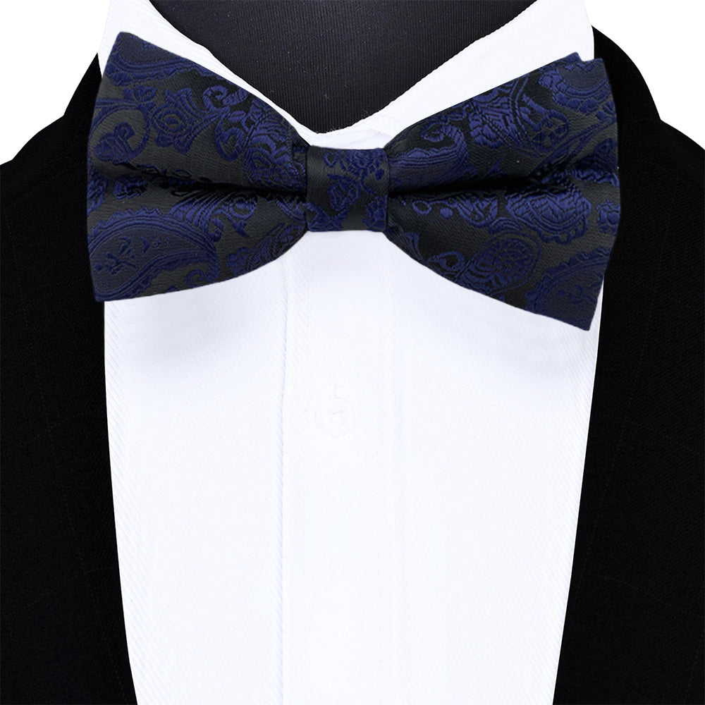 4 Piece Mens Jacquard Pre Tied Bow Tie Pocket Square and Cufflink Set