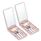 2Pcs Compact LED Makeup Mirror with Cosmetic Brush and Holder