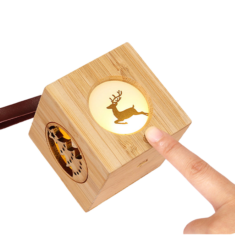 Christmas Party Atmosphere Projector Night Lamp Wood Cube Night Light-Elk