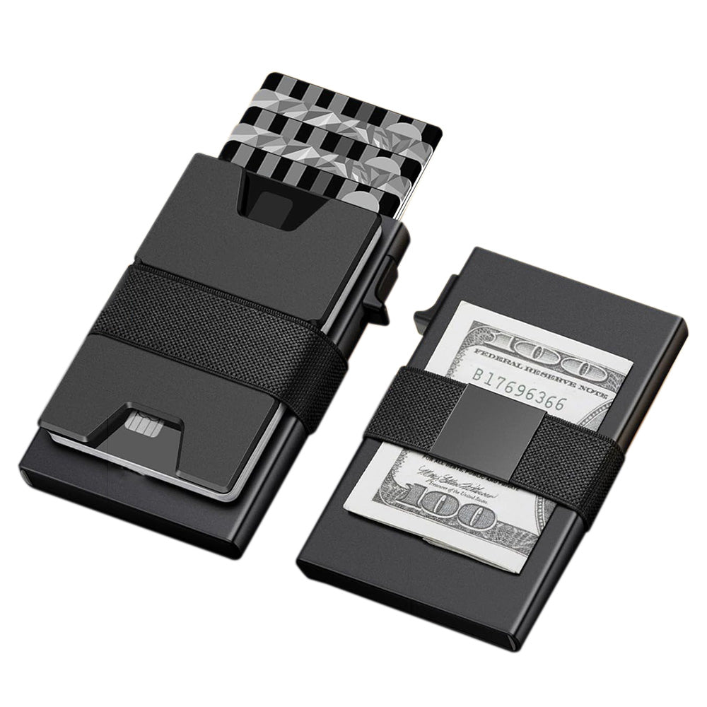 RFID Blocking Slim Aluminum Card Holder Wallet with Durable Expandable Backplate and Holds 12 Plus Cards Plus Cash