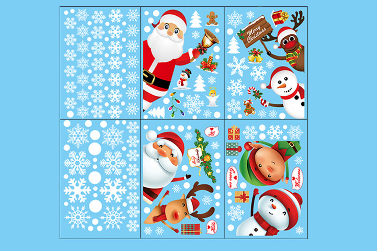 6Pcs Christmas Window Clings Window Stickers Decals with Santa Claus and Snowman