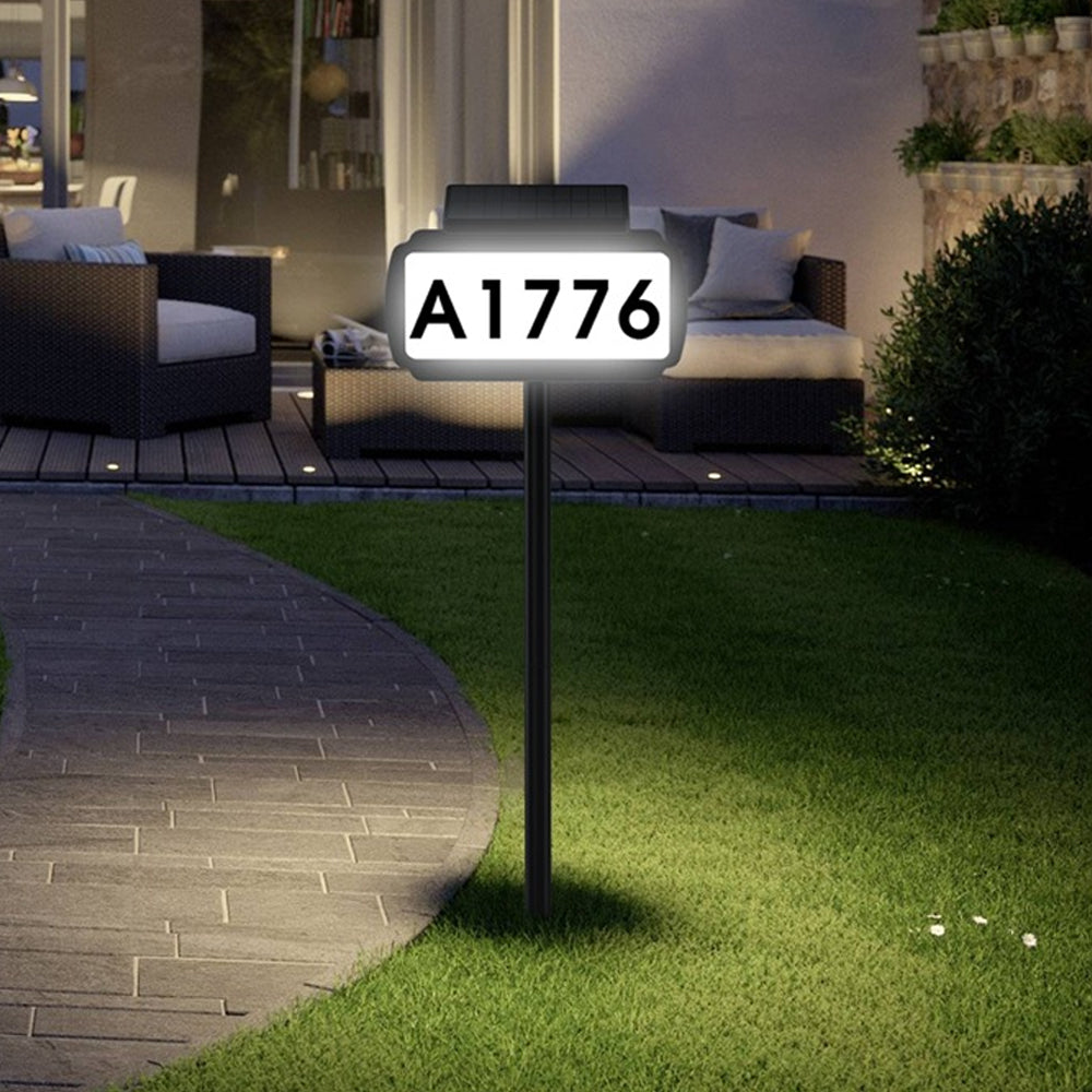 Solar Powered LED Illuminated Address Plaque with Stakes 3-Color Lighting Modes