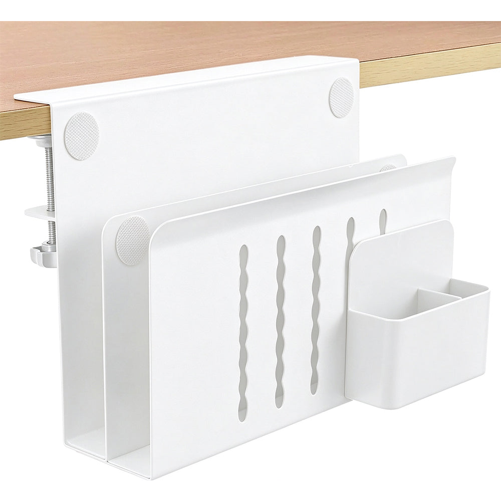 No Drill Dual Slot Carbon Steel Laptop Storage Stand with Pen Holder