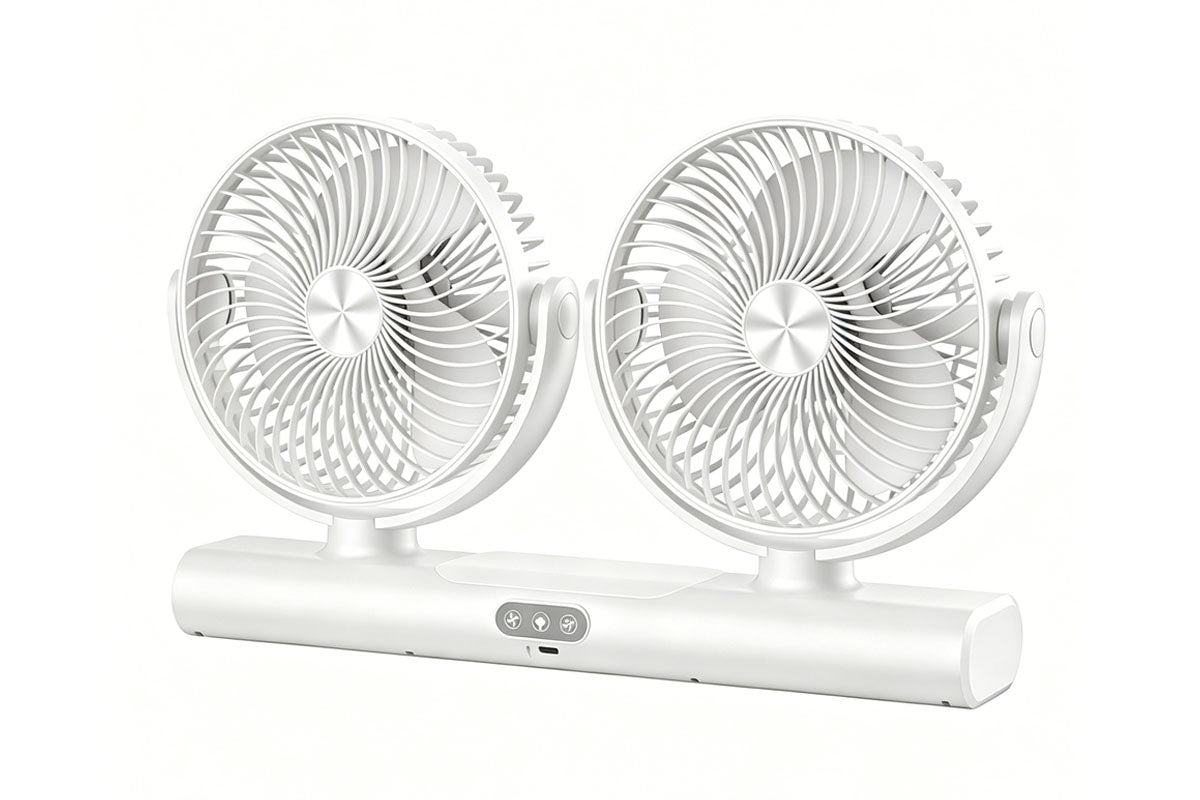 Dual Heads Rechargeable Hanging Fan 3 Speeds Fan with Night Light