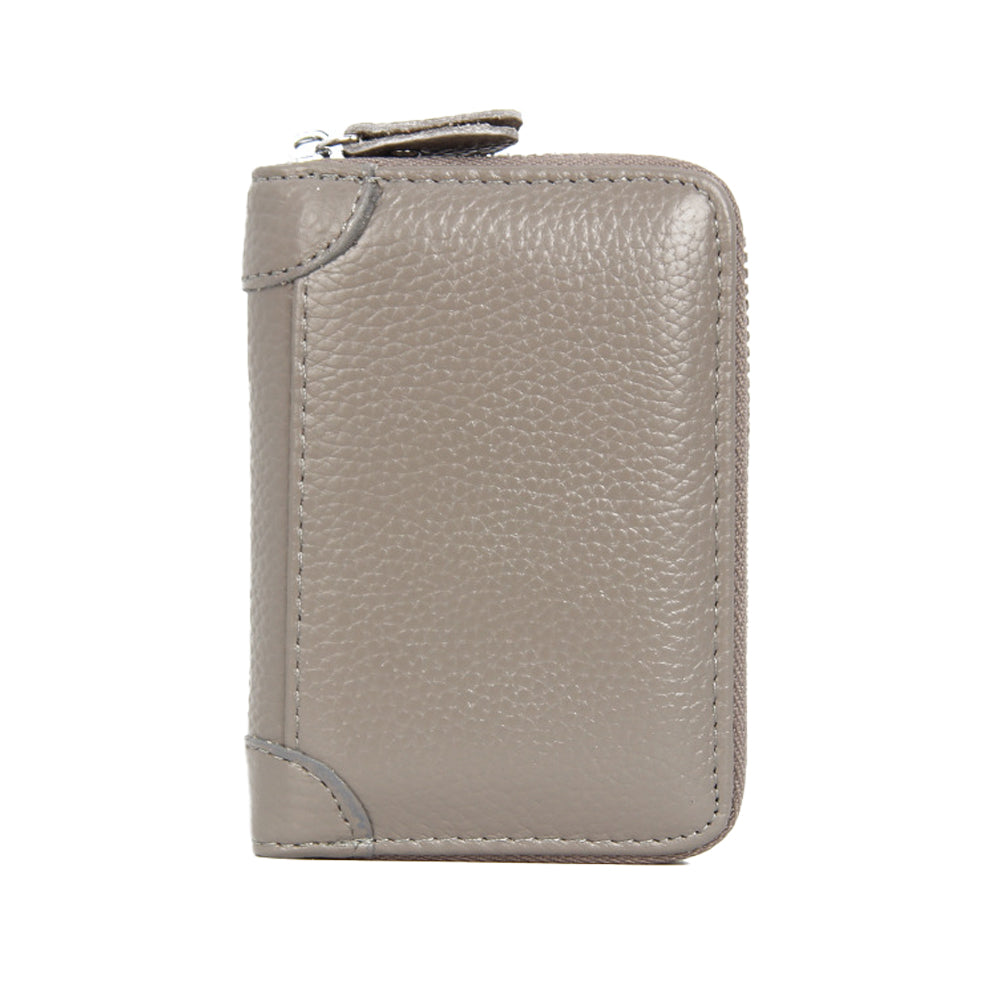 Genuine Leather RFID Blocking Card Holder Wallet with Zipper