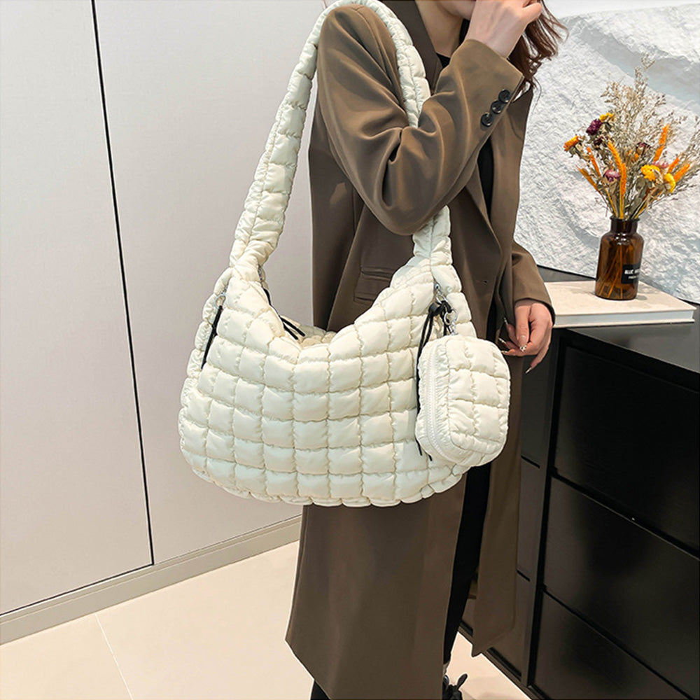 Puffer Tote Bag Quilted Puffy Crossbody Carryall Handbag