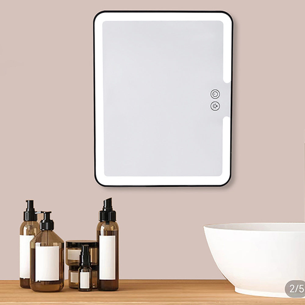 Bathroom Anti Fog Mirror with Lights Built In Shelf No Drilling Installation for Shower Room