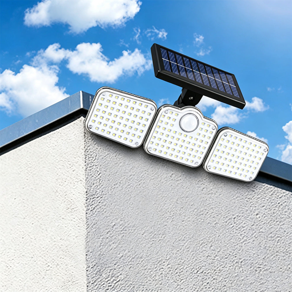 3 Head 321 LED Solar Motion Sensor Outdoor Garden Wall Protective Flood Light