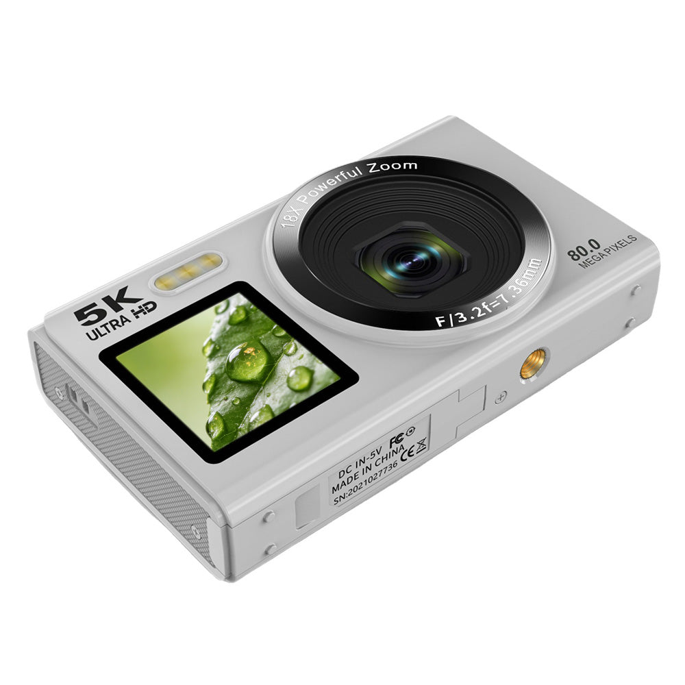 5K HD Dual Screen Digital Camera Point and Shoot Selfie Camera with LED Fill Light