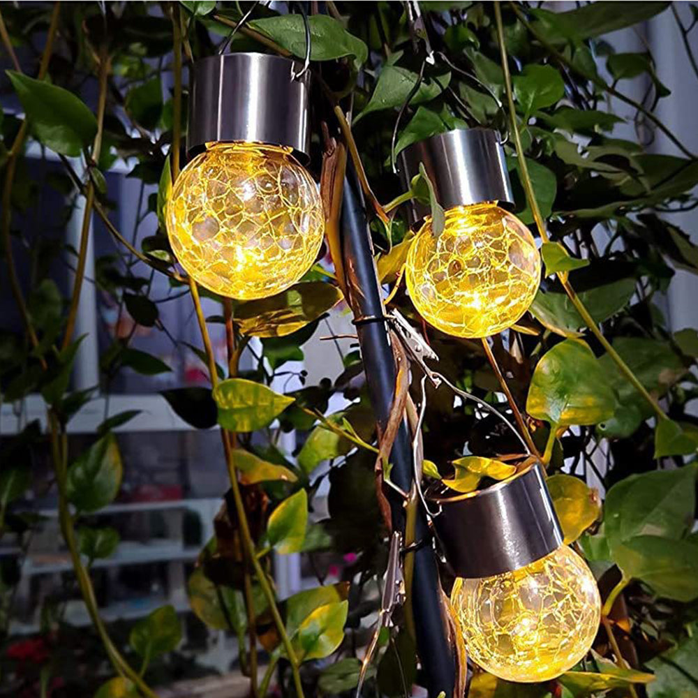 6 Pack Decorative Hanging Solar Garden Lights Cracked Glass Ball Lanterns for Yard Patio Fence Tree Umbrella