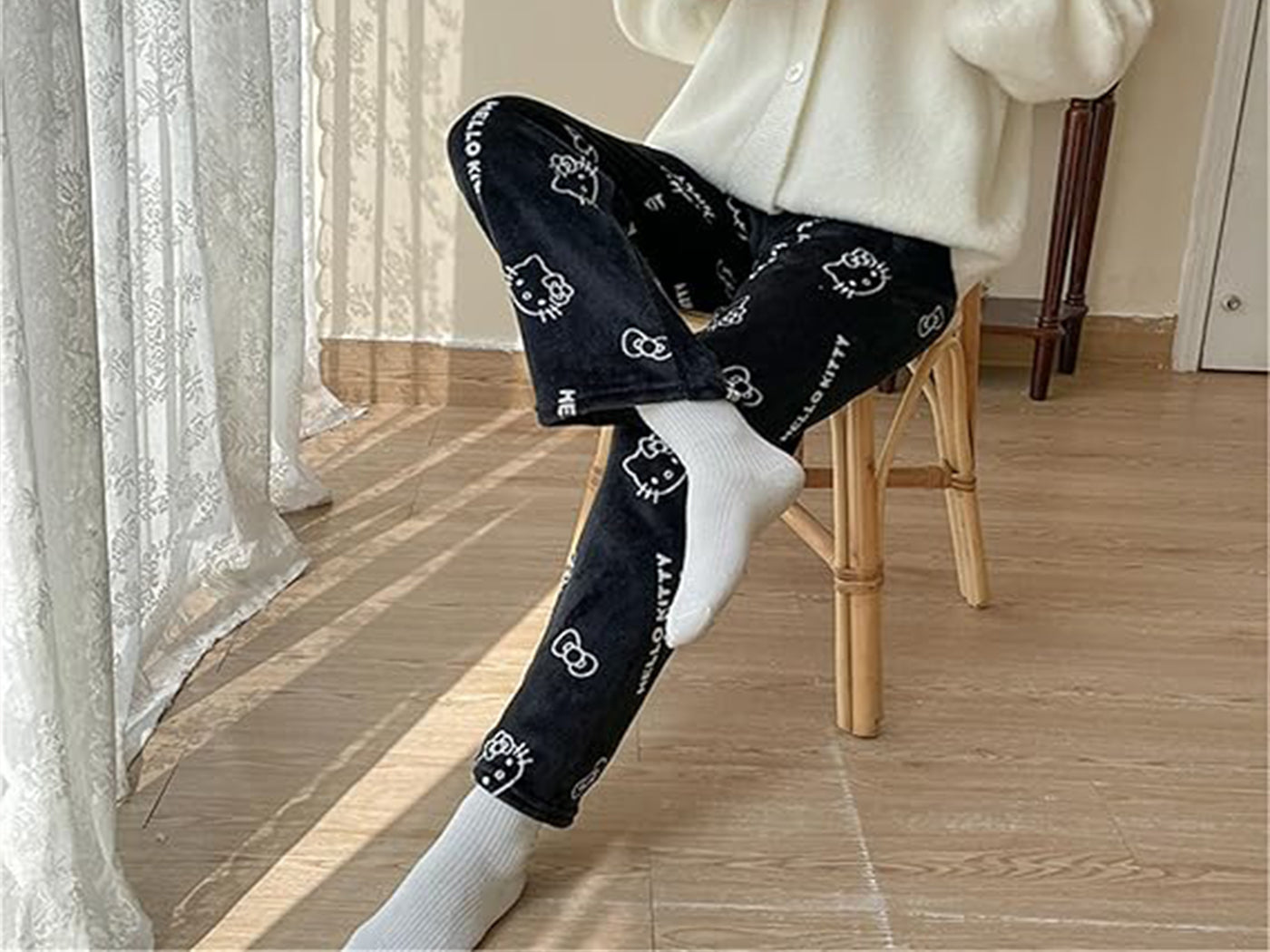 Women's Hello Kitty Inspired Flannel Cartoon Print Pajama Pants