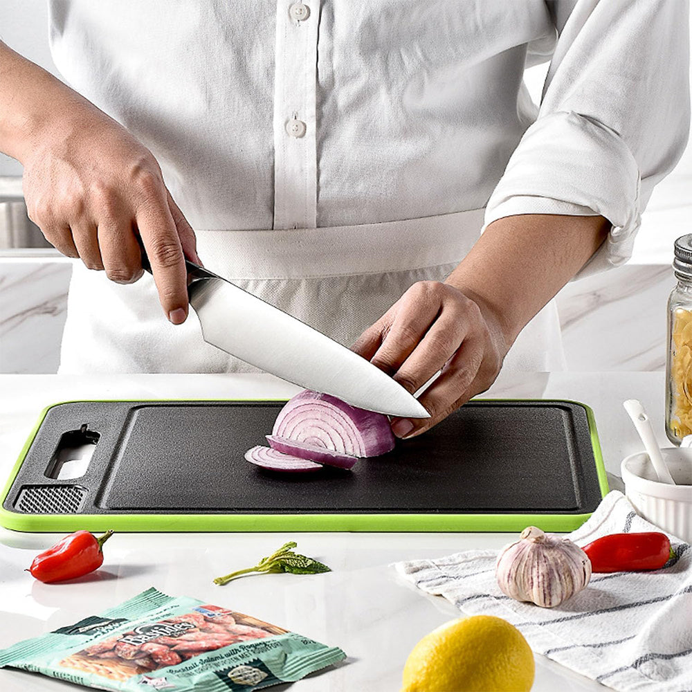 4-in-1 Double Sided Thawing Tray and Cutting Board with Aluminum Sharpener