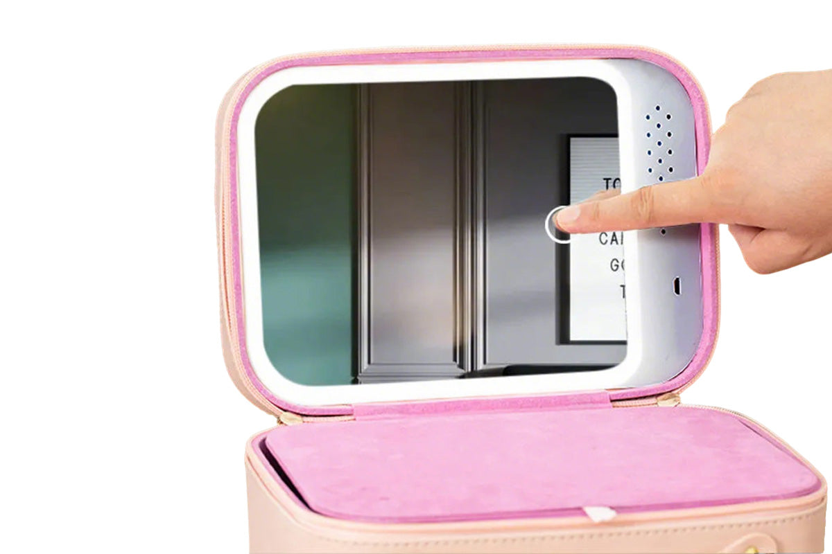 LED Mirror Makeup Case Hard Shell Rechargeable Lighted Cosmetic Organizer