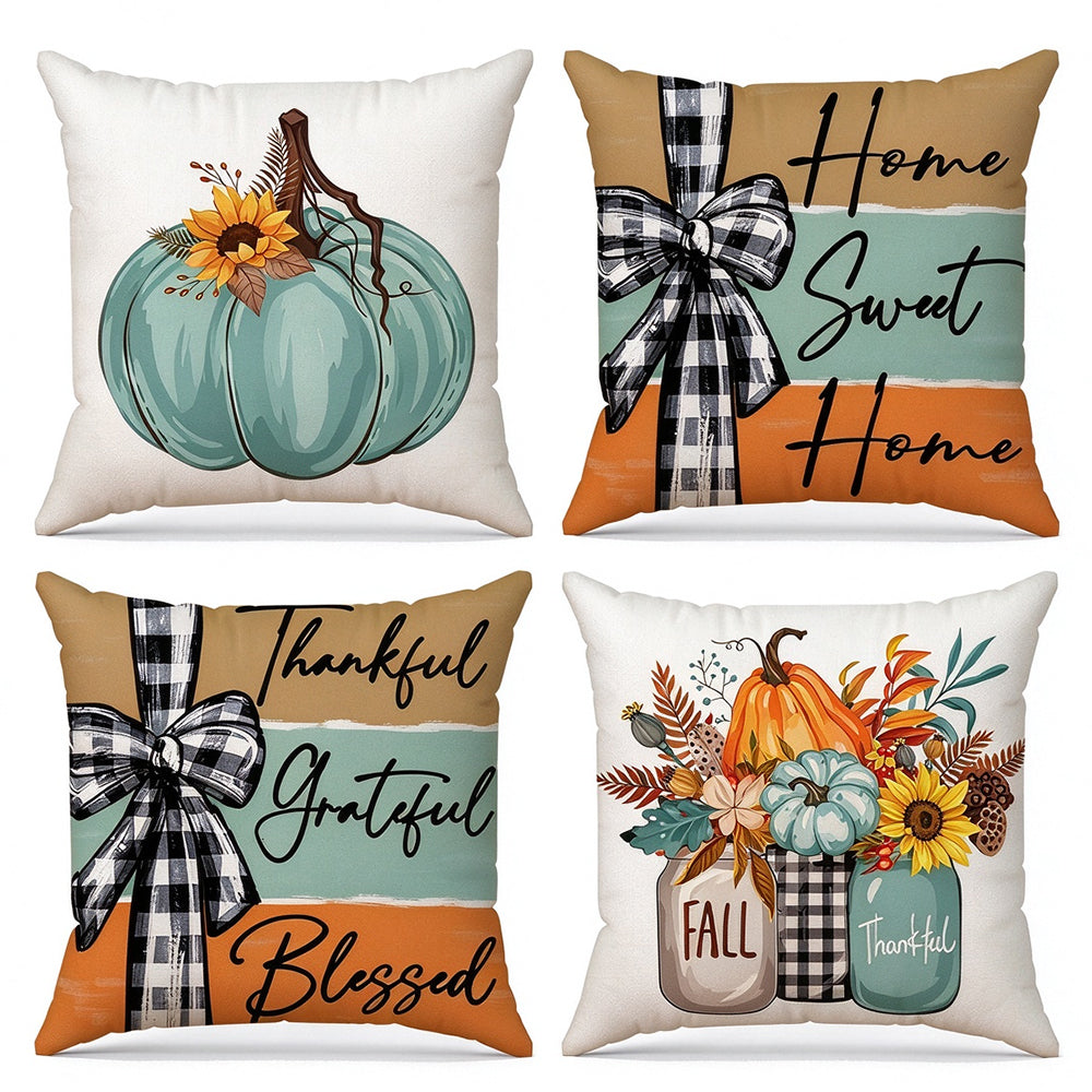 4 Pack Pumpkin Pillow Covers for Halloween Home Decor