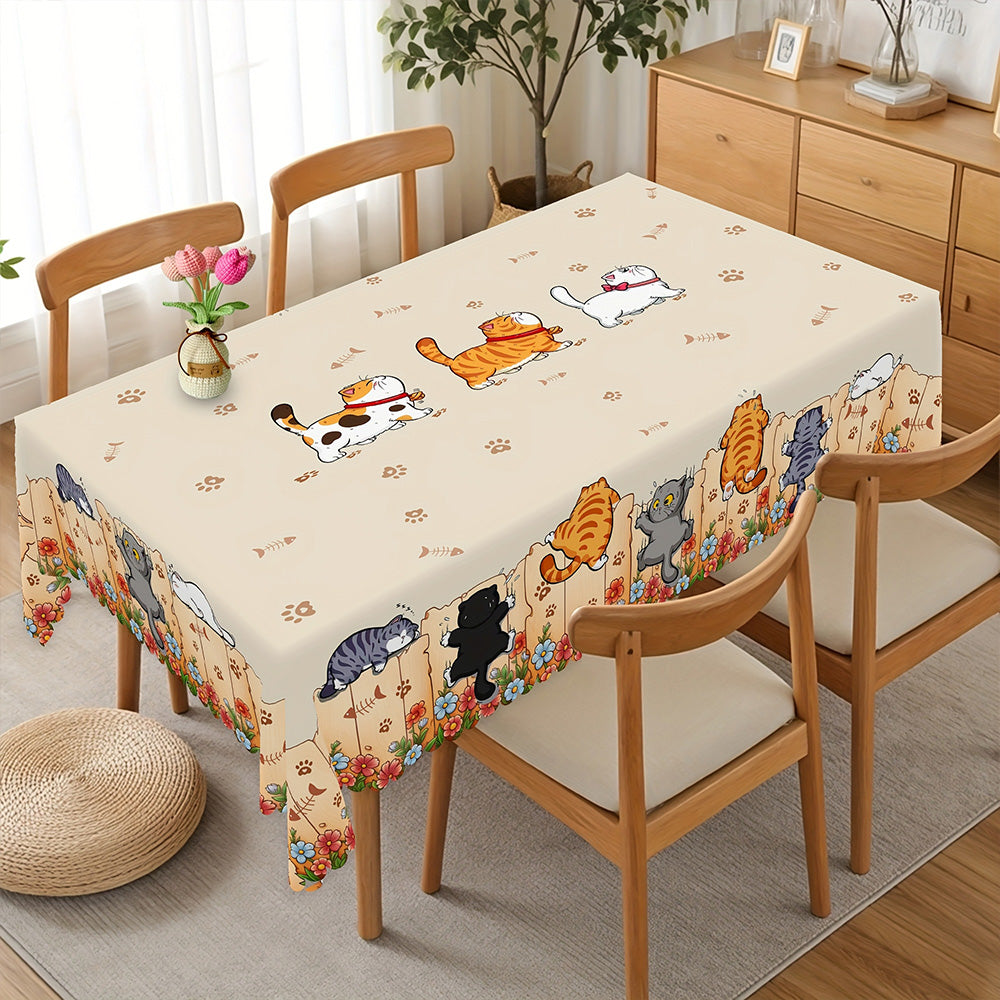 Cute Cat Tablecloth Dining Table Cover Polyester Tablecover