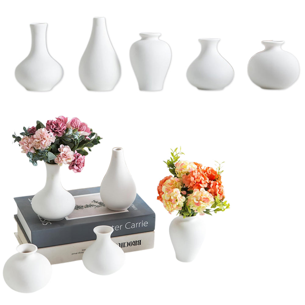 Set of 5 Small Ceramic Vases Modern Matte Bud Vase for Home Decor