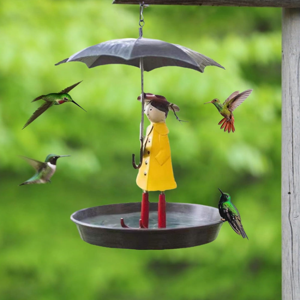 Garden Bird Feeder Ornament Umbrella Girl Hanging Outdoor Decor Feeding